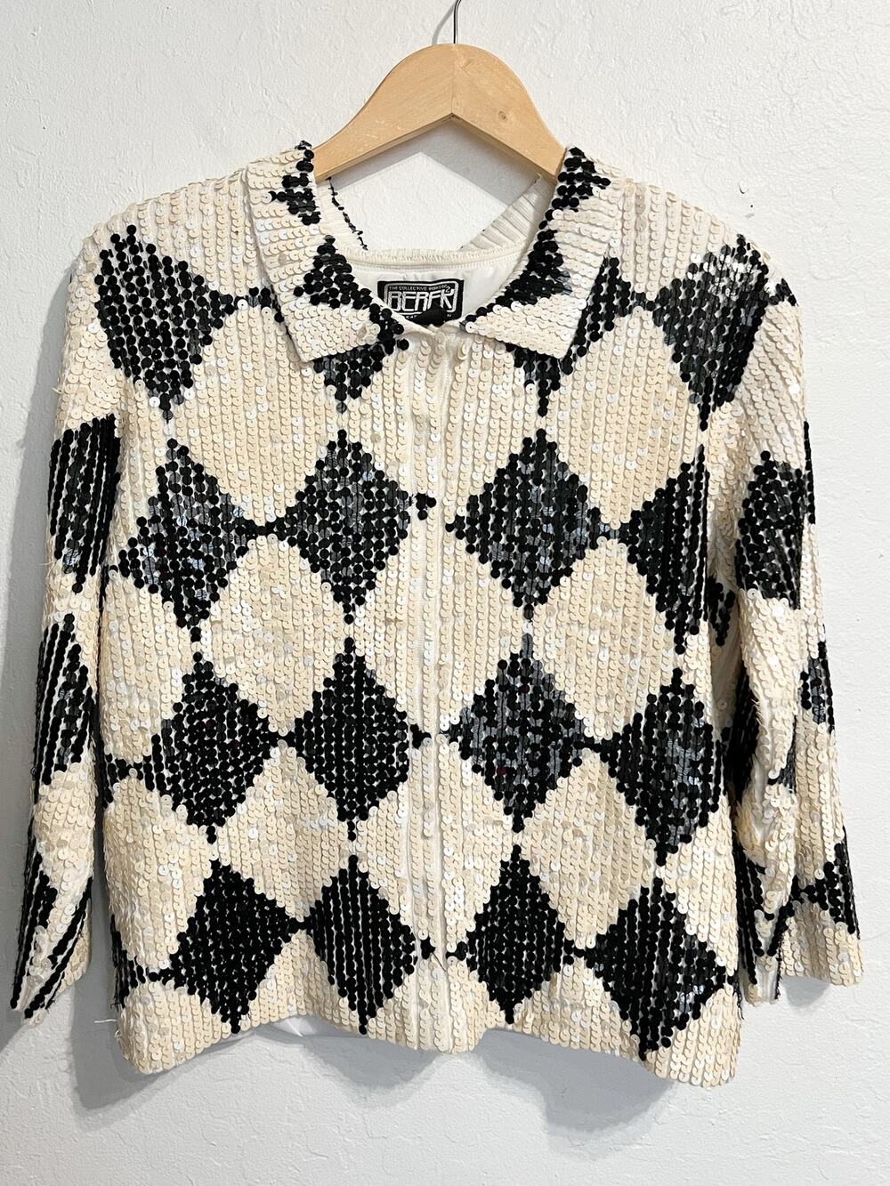 VTG Collective Works Of Berek Sweater Lg Jacket Sequin Harlequin Diamond Snap